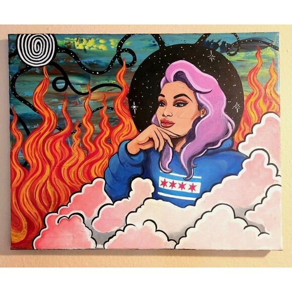 Monica Hernandez "CHICAGO FIRE" 2023 Acrylic Canvas 20x16 1/1 Original Painting - Picture 1 of 2